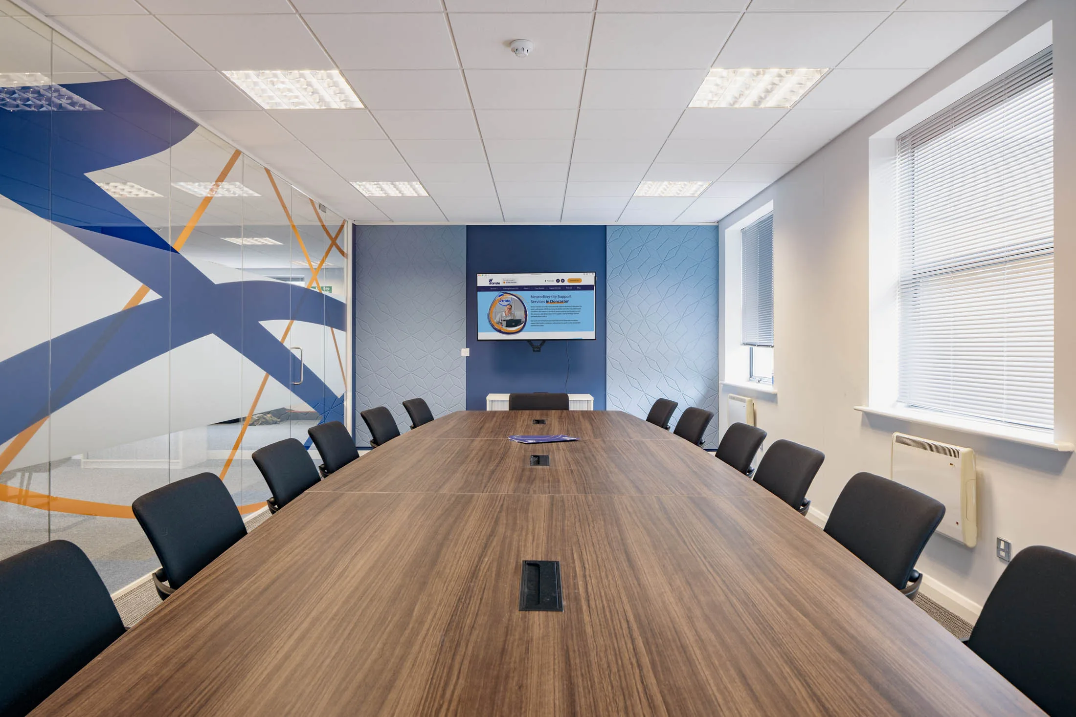 Feature lighting and panelling detail in the executive box